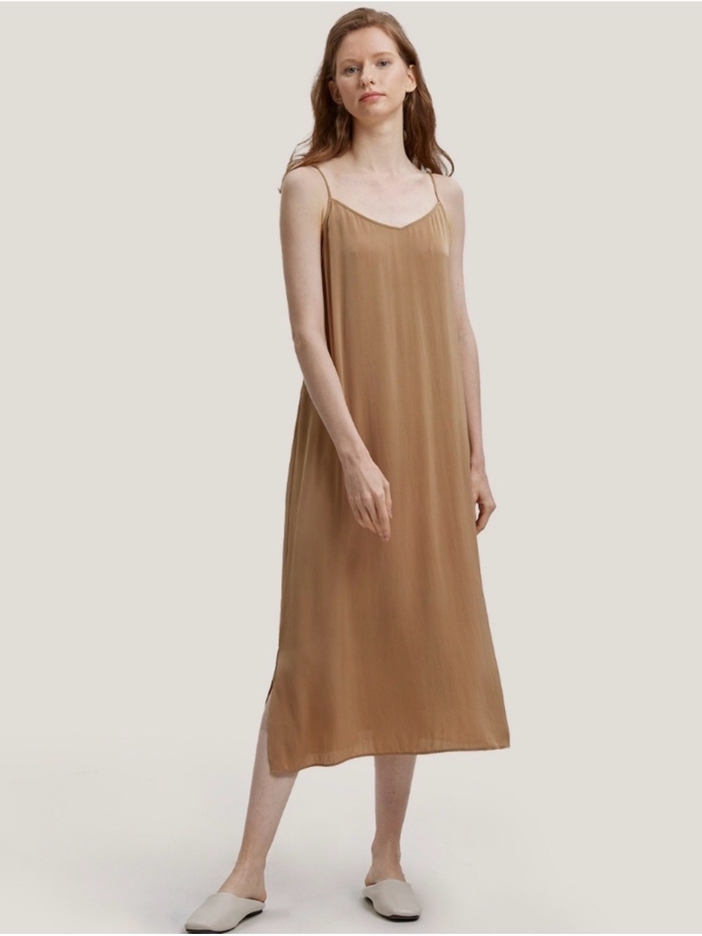 Gentle Herd Maxi Dress in Tan - Lightweight Spaghetti Strap